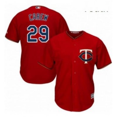 Youth Majestic Minnesota Twins 29 Rod Carew Replica Scarlet Alternate Cool Base MLB Jersey