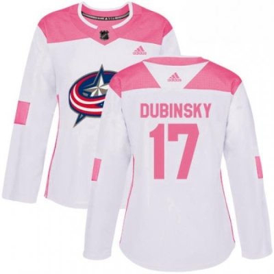 Womens Adidas Columbus Blue Jackets 17 Brandon Dubinsky Authentic WhitePink Fashion NHL Jersey