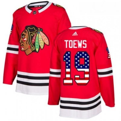 Youth Adidas Chicago Blackhawks 19 Jonathan Toews Authentic Red USA Flag Fashion NHL Jersey