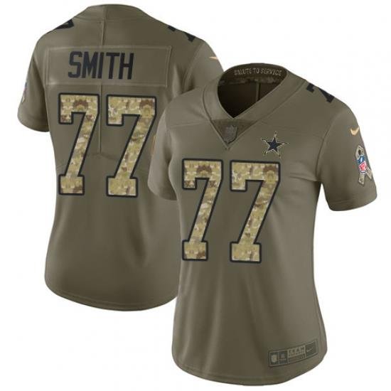 Nike Cowboys #77 Tyron Smith Olive Camo Womens Stitched NFL Limited 2017 Salute to Service Jersey