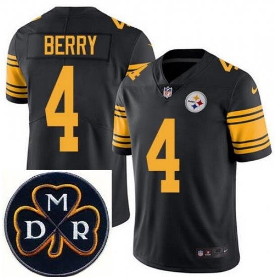 Men's Nike Pittsburgh Steelers #4 Jordan Berry Elite Black Rush NFL MDR Dan Rooney Patch Jersey