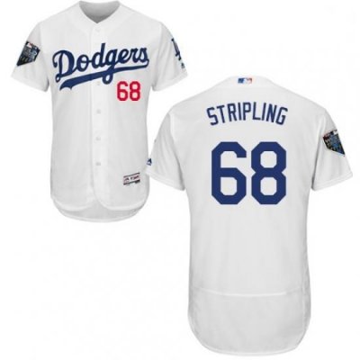 Mens Majestic Los Angeles Dodgers 68 Ross Stripling White Home Flex Base Authentic Collection 2018 World Series Jersey