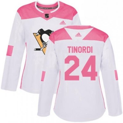 Womens Adidas Pittsburgh Penguins 24 Jarred Tinordi Authentic WhitePink Fashion NHL Jersey