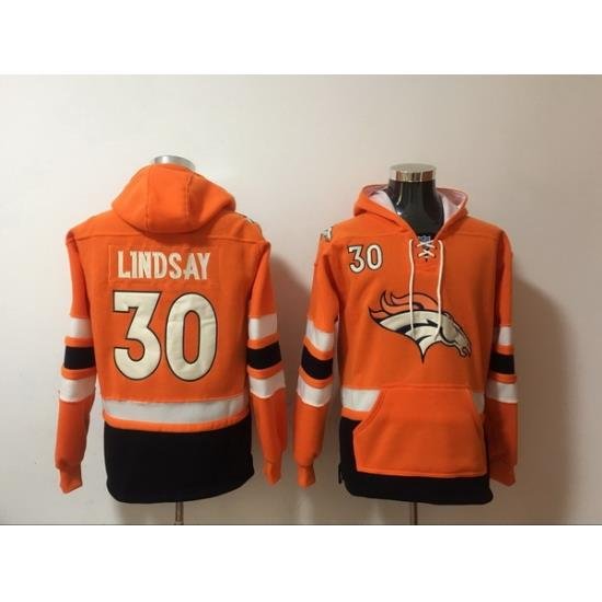 Men Nike Denver Broncos Phillip Lindsay 30 NFL Winter Thick Hoodie Orange