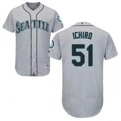 Mens Majestic Seattle Mariners 51 Ichiro Suzuki Grey Road Flex Base Authentic Collection MLB Jersey