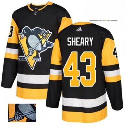 Mens Adidas Pittsburgh Penguins 43 Conor Sheary Authentic Black Fashion Gold NHL Jersey