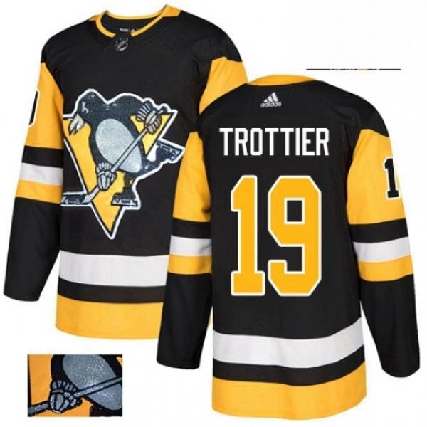 Mens Adidas Pittsburgh Penguins 19 Bryan Trottier Authentic Black Fashion Gold NHL Jersey