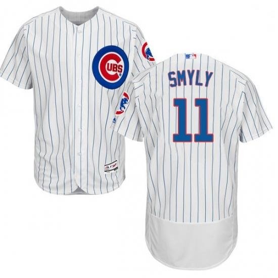 Mens Majestic Chicago Cubs 11 Drew Smyly White Home Flex Base Authentic Collection MLB Jersey