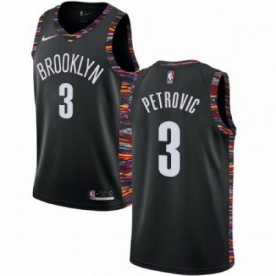 Mens Nike Brooklyn Nets 3 Drazen Petrovic Swingman Black NBA Jersey 2018 19 City Edition