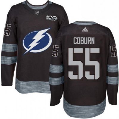 Mens Adidas Tampa Bay Lightning 55 Braydon Coburn Authentic Black 1917 2017 100th Anniversary NHL Jersey