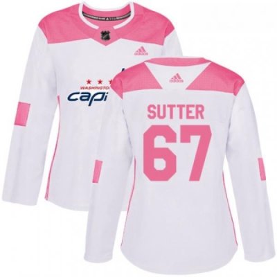 Womens Adidas Washington Capitals 67 Riley Sutter Authentic White Pink Fashion NHL Jersey