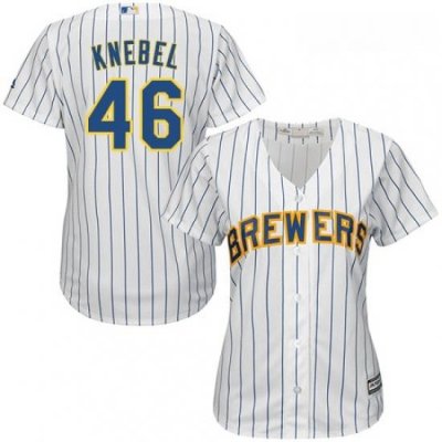 Womens Majestic Milwaukee Brewers 46 Corey Knebel Authentic White Alternate Cool Base MLB Jersey