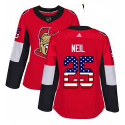 Womens Adidas Ottawa Senators 25 Chris Neil Authentic Red USA Flag Fashion NHL Jersey