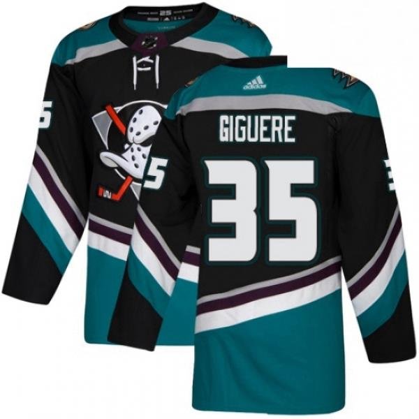 Mens Adidas Anaheim Ducks 35 Jean Sebastien Giguere Authentic Black Teal Third NHL Jersey