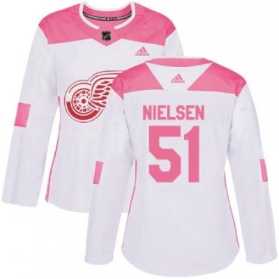 Womens Adidas Detroit Red Wings 51 Frans Nielsen Authentic WhitePink Fashion NHL Jersey