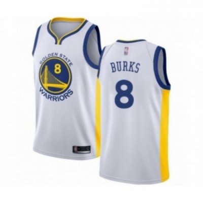 Mens Golden State Warriors 8 Alec Burks Authentic White Basketball Jersey Association Edition