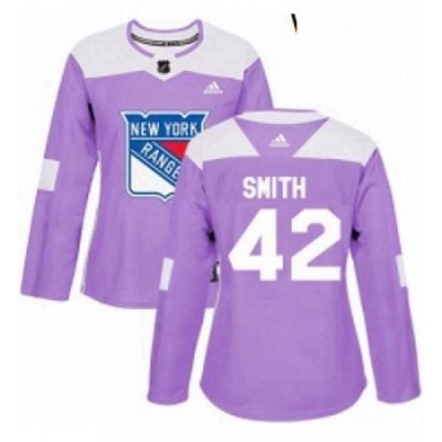 Womens Adidas New York Rangers 42 Brendan Smith Authentic Purple Fights Cancer Practice NHL Jersey