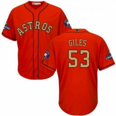 Youth Majestic Houston Astros 53 Ken Giles Authentic Orange Alternate 2018 Gold Program Cool Base MLB Jersey