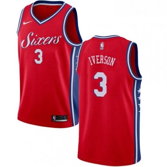 Youth Nike Philadelphia 76ers 3 Allen Iverson Authentic Red Alternate NBA Jersey Statement Edition