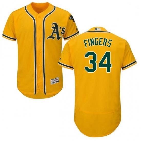 Mens Majestic Oakland Athletics 34 Rollie Fingers Gold Alternate Flex Base Authentic Collection MLB Jersey