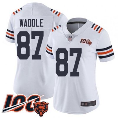 Women Chicago Bears 87 Tom Waddle White 100th Season Limited Football Jersey