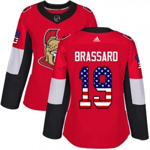 Womens Adidas Ottawa Senators 19 Derick Brassard Authentic Red USA Flag Fashion NHL Jersey