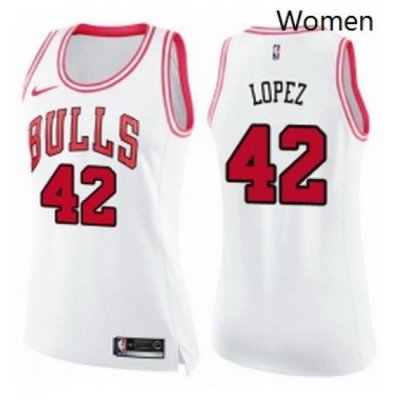 Womens Nike Chicago Bulls 42 Robin Lopez Swingman WhitePink Fashion NBA Jersey