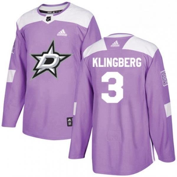 Mens Adidas Dallas Stars 3 John Klingberg Authentic Purple Fights Cancer Practice NHL Jersey