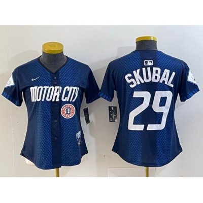 Women Detroit Tigers 29 Tarik Skubal 2024 Navy City Connect Cool Base Limited Stitched Baseball Jersey 3