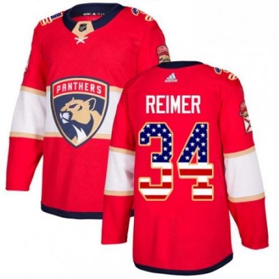 Mens Adidas Florida Panthers 34 James Reimer Authentic Red USA Flag Fashion NHL Jersey