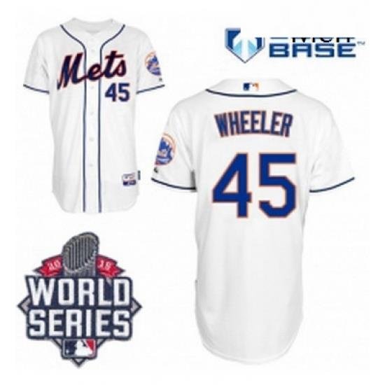 Mens Majestic New York Mets 45 Zack Wheeler Authentic White Alternate Cool Base 2015 World Series MLB Jersey