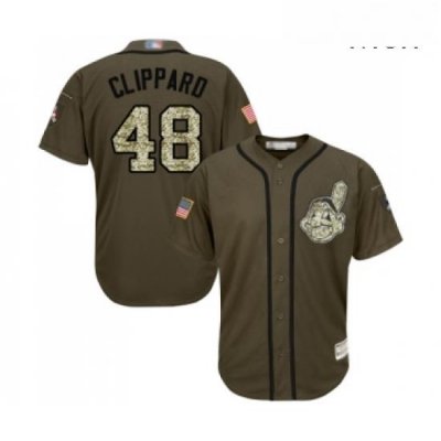 Mens Cleveland Indians 48 Tyler Clippard Authentic Green Salute to Service Baseball Jersey