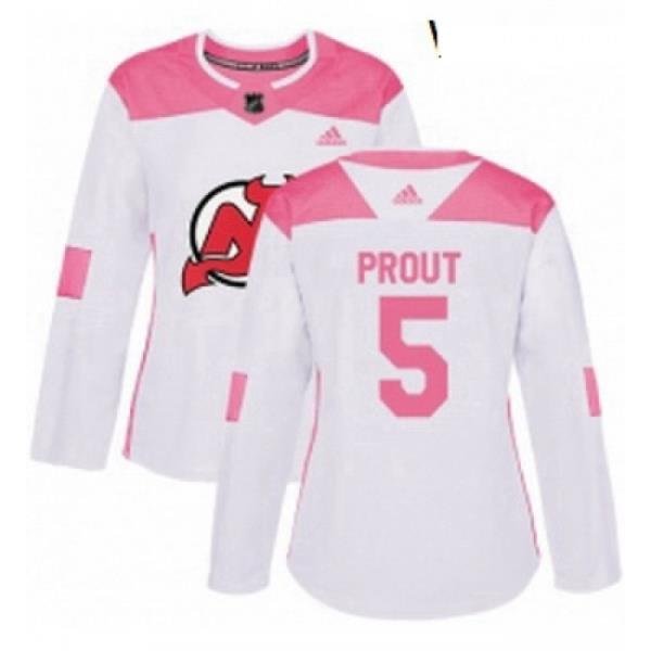 Womens Adidas New Jersey Devils 5 Dalton Prout Authentic WhitePink Fashion NHL Jersey