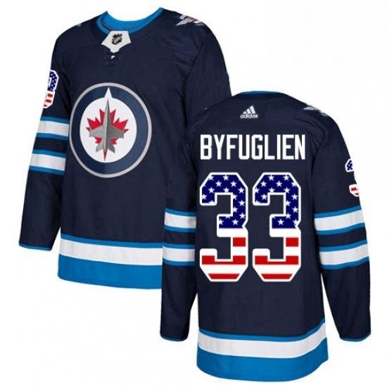 Mens Adidas Winnipeg Jets 33 Dustin Byfuglien Authentic Navy Blue USA Flag Fashion NHL Jersey