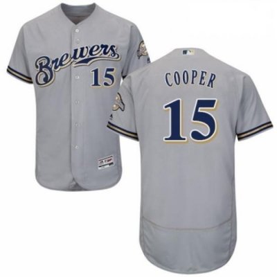 Mens Majestic MilWaukee BreWers 15 Cecil Cooper Grey Road Flex Base Authentic Collection MLB Jersey