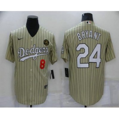 Men's Los Angeles Dodgers #8 #24 Kobe Bryant Cream Pinstripe Stitched MLB Cool Base Nike Jersey