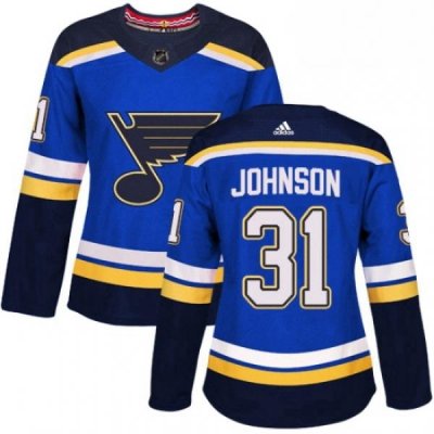 Womens Adidas St Louis Blues 31 Chad Johnson Authentic Royal Blue Home NHL Jersey