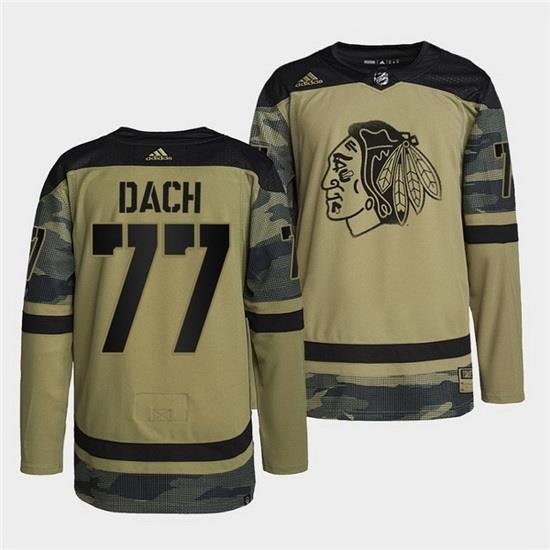 Men Chicago Blackhawks 77 Kirby Dach 2022 Camo Military Appreciation Night White Stitched jersey