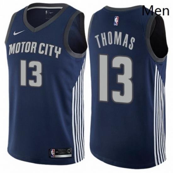 Mens Nike Detroit Pistons 13 Khyri Thomas Authentic Navy Blue NBA Jersey City Edition