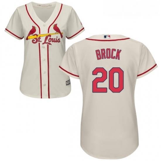 Womens Majestic St Louis Cardinals 20 Lou Brock Replica Cream Alternate Cool Base MLB Jersey