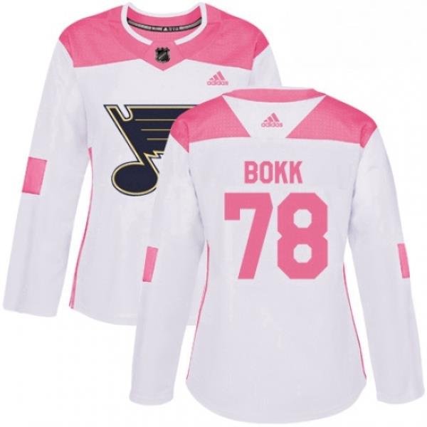 Womens Adidas St Louis Blues 78 Dominik Bokk Authentic White Pink Fashion NHL Jersey