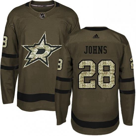 Mens Adidas Dallas Stars 28 Stephen Johns Authentic Green Salute to Service NHL Jersey