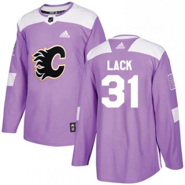 Mens Adidas Calgary Flames 31 Eddie Lack Authentic Purple Fights Cancer Practice NHL Jersey