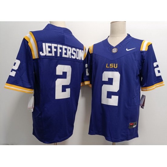 Men LSU Tigers #2 Justin Jefferson Purple F U S E Stitched NCAA Jersey