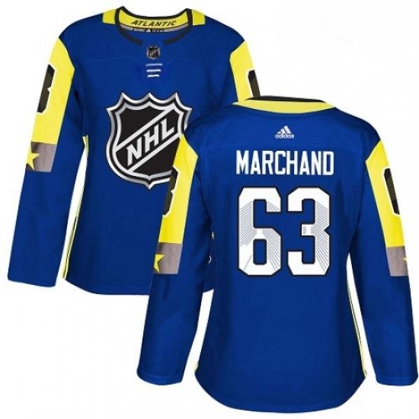 Womens Adidas Boston Bruins 63 Brad Marchand Authentic Royal Blue 2018 All Star Atlantic Division NHL Jersey