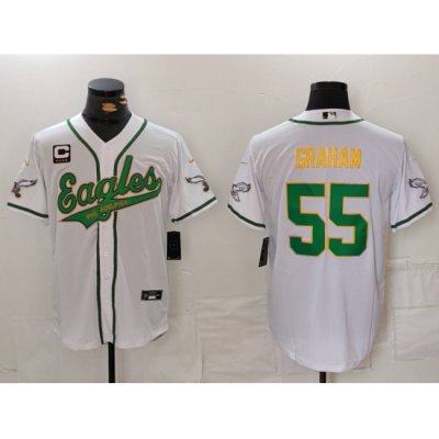 Men Philadelphia Eagles 55 Brandon Graham White Gold With 4 Star C Patch Cool Base Stitched Baseball Jersey