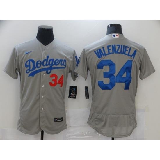 Men Nike Los Angeles Dodgers Fernando Valenzuela 34 Gray 2020 Nike Cool Base Jersey