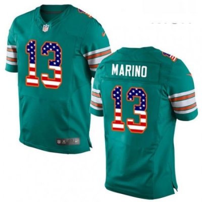 Mens Nike Miami Dolphins 13 Dan Marino Elite Aqua Green Alternate USA Flag Fashion NFL Jersey