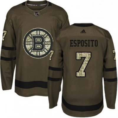 Mens Adidas Boston Bruins 7 Phil Esposito Authentic Green Salute to Service NHL Jersey