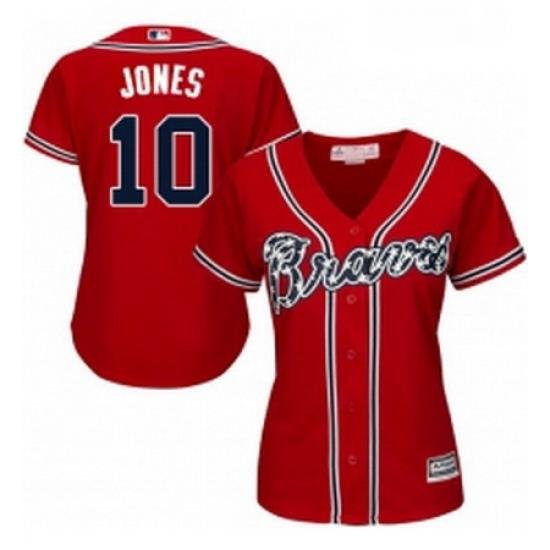 Womens Majestic Atlanta Braves 10 Chipper Jones Authentic Red Alternate Cool Base MLB Jersey